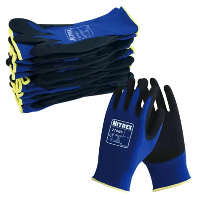 Arbeitshandschuhe mit Nitrilbeschichtung, 10 Paar, XL, blau/schwarz