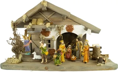 Produktbild von Festliche Weihnachtskrippe Moorsbrunn inkl. 12-tlg. Figurensatz F 650-7, Maße Krippe: ca. 40 x 20 x 22 cm