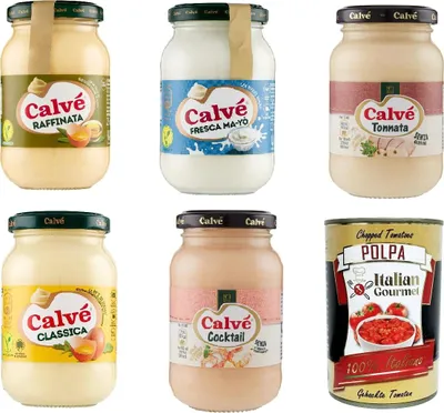 Produktbild von Calvé Maionese Testpaket tonnata cocktail, 5x 225 ml + Italian Gourmet polpa 400g