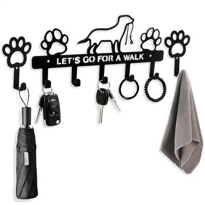 Produktbild von Hunde-Garderobenständer mit 5 Haken, Schlüsselhalter und Schlüsselablage, Wandschlüsselhalter für Zuhause, Wandschlüsselhalter für den Flur