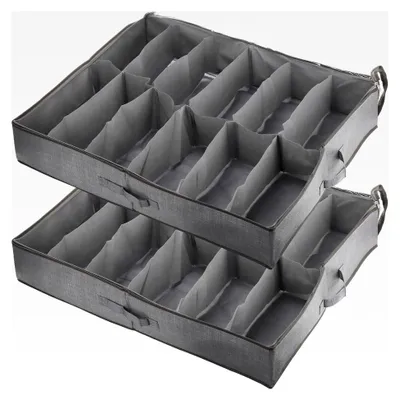 Produktbild von 2 Stück Schuhaufbewahrung für Unterbett, 75x60x15cm Grau mit Deckel, Schuhorganizer