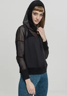 Immagine prodotto di Urban Classics Donna - Felpa con cappuccio Sport Fitness Mesh schwarz XS