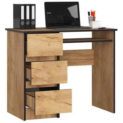 Produktbild von Schreibtisch 90cm mit 3 Schubladen und Tastaturauszug Computertisch Arbeitstisch