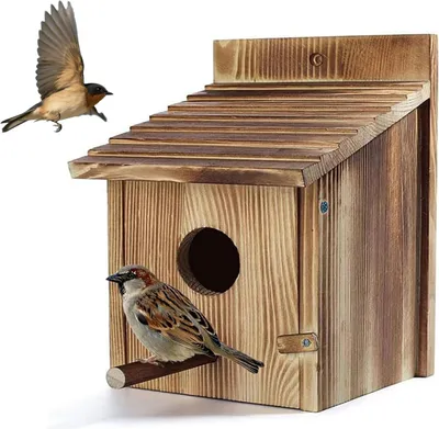 Produktbild von Vogelhaus aus Holz - Geeignet für Garten und Balkon - 1 Stück - 15 x 15 x 22 cm