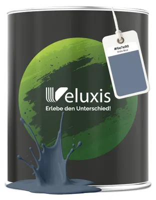 Produktbild von Wandfarbe Blau Grau Hellblau Matt Innenfarbe – Deckkraft Klasse 1, VOC-frei, Ohne Grundierung, Tropfarm – Wohnzimmer & Schlafzimmer – 2,5L – Veluxis (Slate Blue)