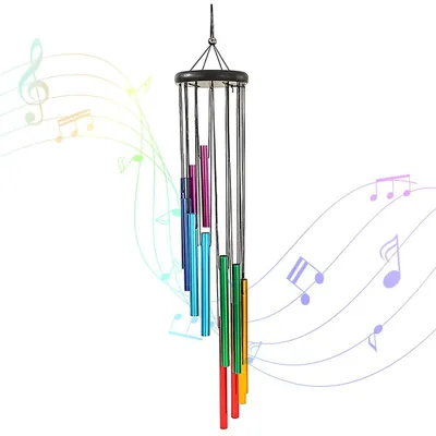 Windspiel mit 12 Aluminiumrohren, Regenbogenfarben, 52 cm, für Garten & Terrasse