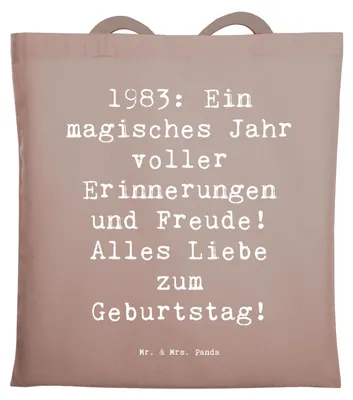 Produktbild von Mr. & Mrs. Panda Tote Bag Spruch 1983 Geburtstagserinnerungen - Braun Pastell - Geschenk, magisches, Alter, dokumententasche, Tasche, Geburtstagsgeschenk, Geburtstag