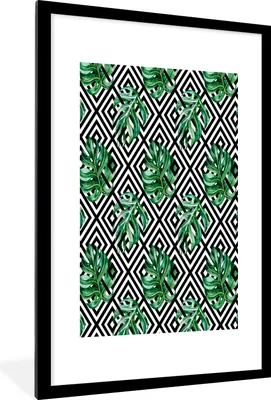 Produktbild von MuchoWow® MuchoWow® Gerahmtes Poster Monstera - Abstrakt - Muster 60x90 cm - Poster mit zchwarzem Bilderrahmen - Dekoration - Wandposter Wohnzimmer - Hochwertig