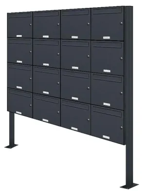 Produktbild von 16er Standbriefkasten in Anthrazitgrau RAL 7016 als 16-fach Briefkastenanlage DIN A4 im modernen Design