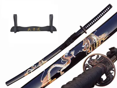 Image de Épée japonaise Samurai Katana | Épée décorative fabriquée à la main en acier au carbone avec support en bois comme CADEAU 4KM80-405BK