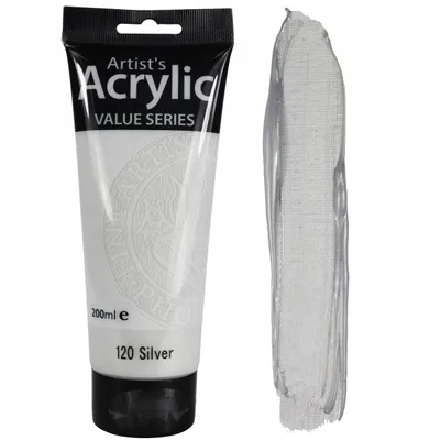 Produktbild von Acrylfarbe 200ml Tube Phoenix – 120 Silber Metallic – Künstlerfarbe Studio Qualität – Kühler Glanz – Wasserfest für Leinwand, Holz, Steine