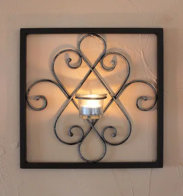 Produktbild von DanDiBo Wandteelichthalter Arabika Metall Wand Schwarz 31 cm Teelichthalter Kerzenhalter Wandkerzenhalter Wandleuchter