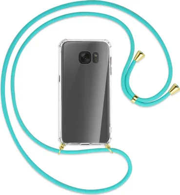 Produktbild von Handykette Backcover-Schutzhülle mit Band (Metall goldfarben) für Samsung Galaxy S7 - türkis