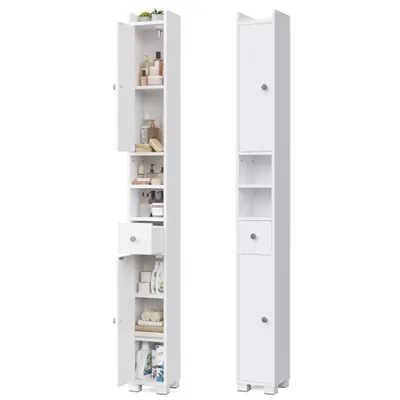 Produktbild von Mondeer Badezimmer Hochschrank Schmaler Standschrank mit verstellbaren Böden, Schublade & offenen Fächern für Kleine Räume, 20 x 20 x 180 cm Weiß
