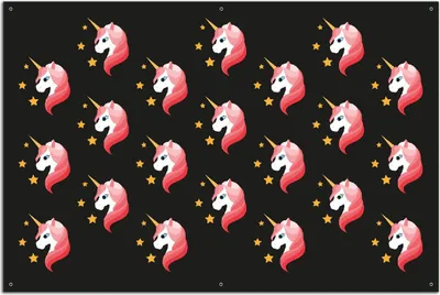 Produktbild von Wallario Outdoor-Poster für Garten oder Balkon, Motiv Einhorn Muster - Süße rosa Einhörner mit Sternen, in ca. 61 x 91,50 cm