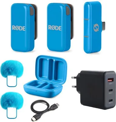 Produktbild von Rode Wireless Micro Drahtloses Mikrofon-System USB-C Blau mit Netzteil