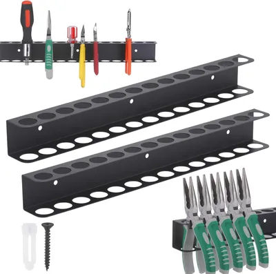Produktbild von Werkzeughalter - 2 Stš¹ck - Wandregal - 40 cm - Schwarz - Aluminium Werkzeugleiste - Aufh?ngesystem - Werkzeug Organizer