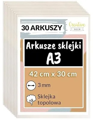 Zdjęcie produktu dla Sklejka do lasera A3 420X300MM drewno topola zestaw 30 szt DIY