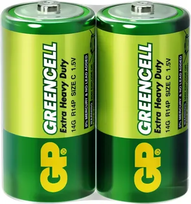 Produktbild von Zink-Kohle-Batterie GP 14G-S2 Greencell, R14, 2 Stk. im Paket, Schrumpfschlauch, 1,5V