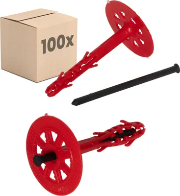 Produktbild von PROTEKTOR Dämmstoffdübel 100 Stück Ø10x120mm mit Kunststoffnagel für WDVS und zur Befestigung von Fassadendämmung, ETA-e Schlagdübel Fassadendübel Tellerdübel für alle Nutzungskategorien