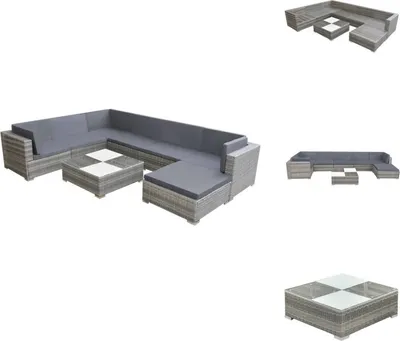 Produktbild von vidaXL 8-tlg. Garten-Lounge-Set mit Auflagen Poly Rattan Grau - Gartenmöbel-Sets