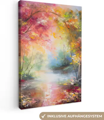 Produktbild von MuchoWow® - Leinwandbilder - Landschaft - Ölgemälde - Farbenfroh - Natur, Wandbild, Wanddeko Bilder Wohnzimmer, 80x120 cm