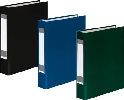 Produktbild von 3x Ringbuch mit Rückenschild / DIN A5 / 2-Ring / je 1x schwarz, blau und grün
