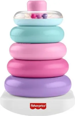 Image de Pyramide Arc-en-ciel Fisher-Price, Jouet d'éveil à Empiler pour Bébés, Couleurs Pastel, Tons Roses et Violets, JGP94