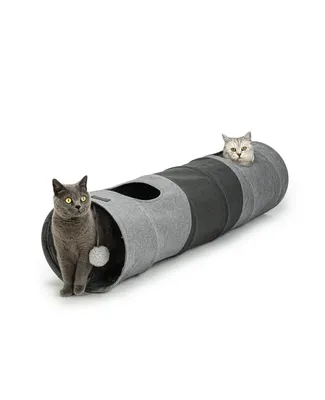 Immagine prodotto di tunnel per gatti lionto, tunnel per gatti in finto lino di alta qualità con palla da gioco, espandibile e salvaspazio, 30x130 cm, grigio