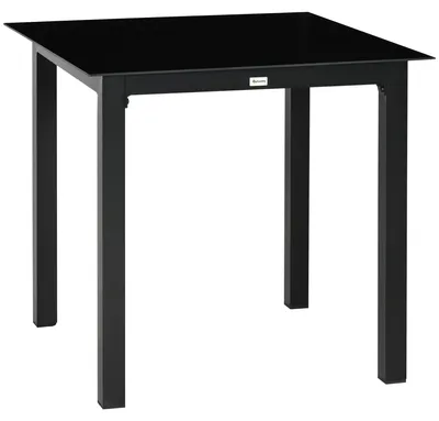 Image de Table de jardin carrée 80 x 80 cm pour 4 personnes, plateau en verre trempé et structure en aluminium