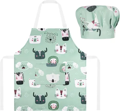 Produktbild von Kinderschürze 2-6 Jahre, verstellbar, mit Taschen und Mütze, zum Kochen