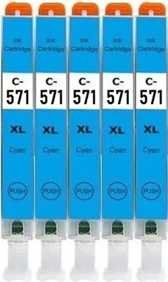 Image de 5 x cartouche d'encre compatible avec Canon CLI-571 Cyan XL pour Pixma MG5750, MG5751, MG5752, MG5753, MG6850, MG6851, MG6852, MG6853, MG7750...