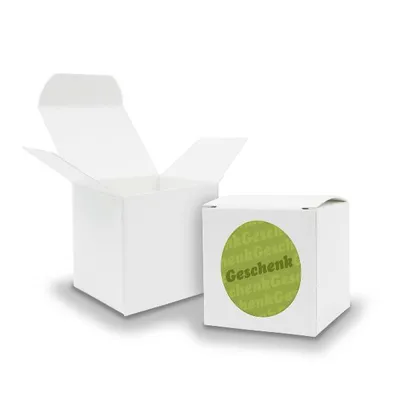 Produktbild von SET Geschenk (Motiv4) 24xFaltschachtel Würfel 6,5cm weiß  + Sticker