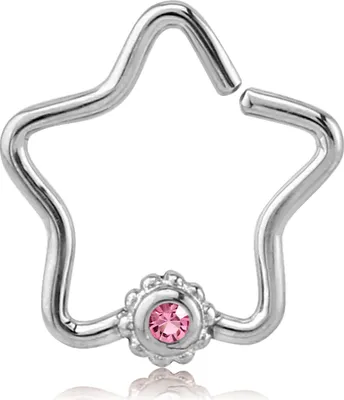 Produktbild von viva-adorno Knorpel Piercing Stern Kristall Ohrpiercing Helix Cartilage Tragus 316L Chirurgenstahl verschiedene Farben Z490,Stern 1x silber / pink
