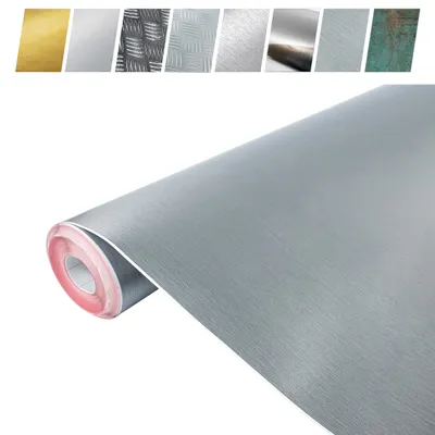 Produktbild von Klebefolie Möbel 67x25 cm - Alu Feingebürstet - Möbelfolie selbstklebend in Deko-Stil - Folie für Möbel zur einfachen Renovierung von Türen, Tischen und Regalen - Klebefolie dekorativ und abwaschbar