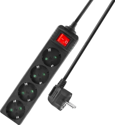 Produktbild von ACT Steckdosenleiste mit beleuchtetem Schalter, 4 Steckdosen, 2 m, schwarz AC2440