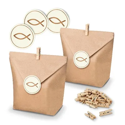 Produktbild von itenga SET 24x Geschenktüten + Klammern + Motivsticker (M160)