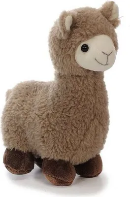 A studio shot of a plush alpaca toy.