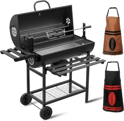 Image de TEENO Barbecue Charbon de Bois Upgraded | Grill à Charbon avec Couvercle | Thermomètre,Tiroir à Cendres,Gants anti-brûlures, Évent Réglable