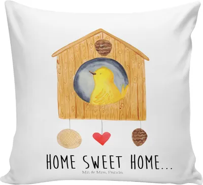 Produktbild von Mr. & Mrs. Panda flauschkissen Vogelhaus Home - Weiß - Geschenk, Sweet, Sofakissen, kuschelkissen 40x40, Tiermotive, kissen für sofa, Haus, Einzugsgeschenk, zier, Umzug