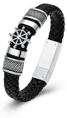 Produktbild von Geflochten Lederarmband mit Kompassanhänger für Asche - Edelstahl