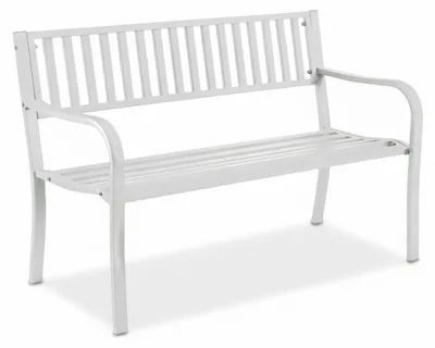 Produktbild von Relaxdays Gartenbank, 2-Sitzer, HxBxT: 82 x 127,5 x 59,5 cm, Stahl, Sitzbank Garten, Terrasse, Balkon, Parkbank, weiß