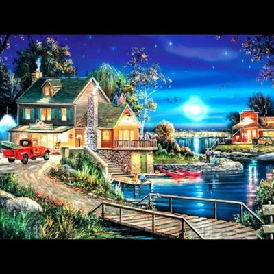 Image de Tableau diamant 30 x 40 cm - Maison au bord du lac