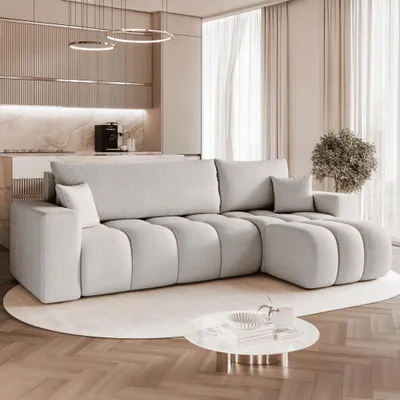 Produktbild von Universelles Ecksofa Liverno L mit Schlaffunktion Centaur 14 Hellgrau Boucle Bettkasten