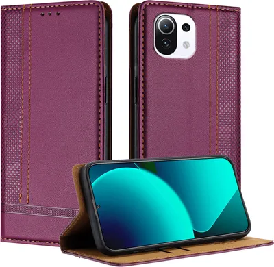Produktbild von Handyhülle für Xiaomi 11 Lite Leder Flip Klappbare Schutzhülle mit Standfunktion Lila