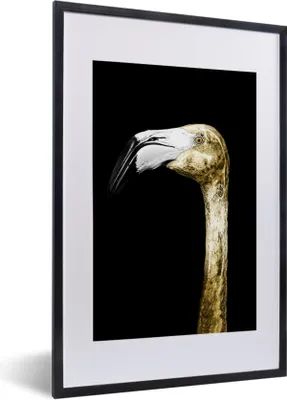 Produktbild von MuchoWow® MuchoWow® Gerahmtes Poster Flamingo - Gold - Porträt 40x60 cm - Poster mit zchwarzem Bilderrahmen - Poster in Rahmen