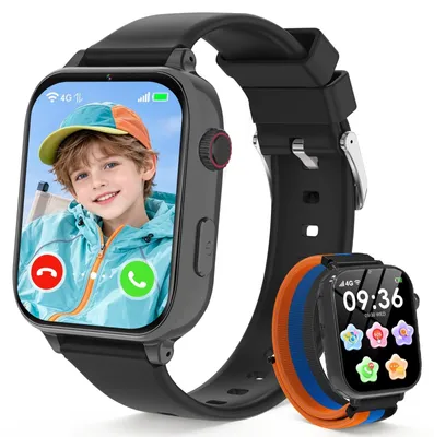 Zdjęcie produktu dla Inteligentny zegarek dla dzieci z GPS, funkcją połączeń wideo, przyciskiem SOS i funkcją rozmów głosowych, kolor czarny