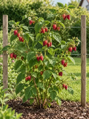 Immagine prodotto di Lampone 'Tulameen' 50–70 cm – Rubus idaeus. Lampone estivo, pianta aromatica ideale per il giardino e per essere coltivata in vaso, Immagine generata dall'IA
