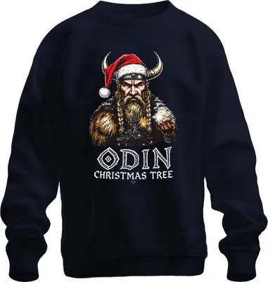 Zdjęcie produktu dla ODIN CHRISTMAS TREE – bluza uni z motywem wikingów, nordyckich świąt Bożego Narodzenia i brody, kolor granatowy, rozmiar 3XL
