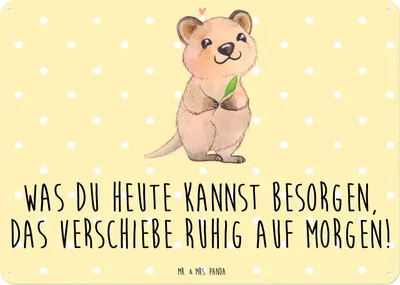 Produktbild von Mr. & Mrs. Panda Schild Quokka Happy DIN A3 - Gelb Pastell - Geschenk, Dinge Erledigen, Blechschild, Niedliches Tier, Wandschild Metall, Aufschieberitis, Verschieben